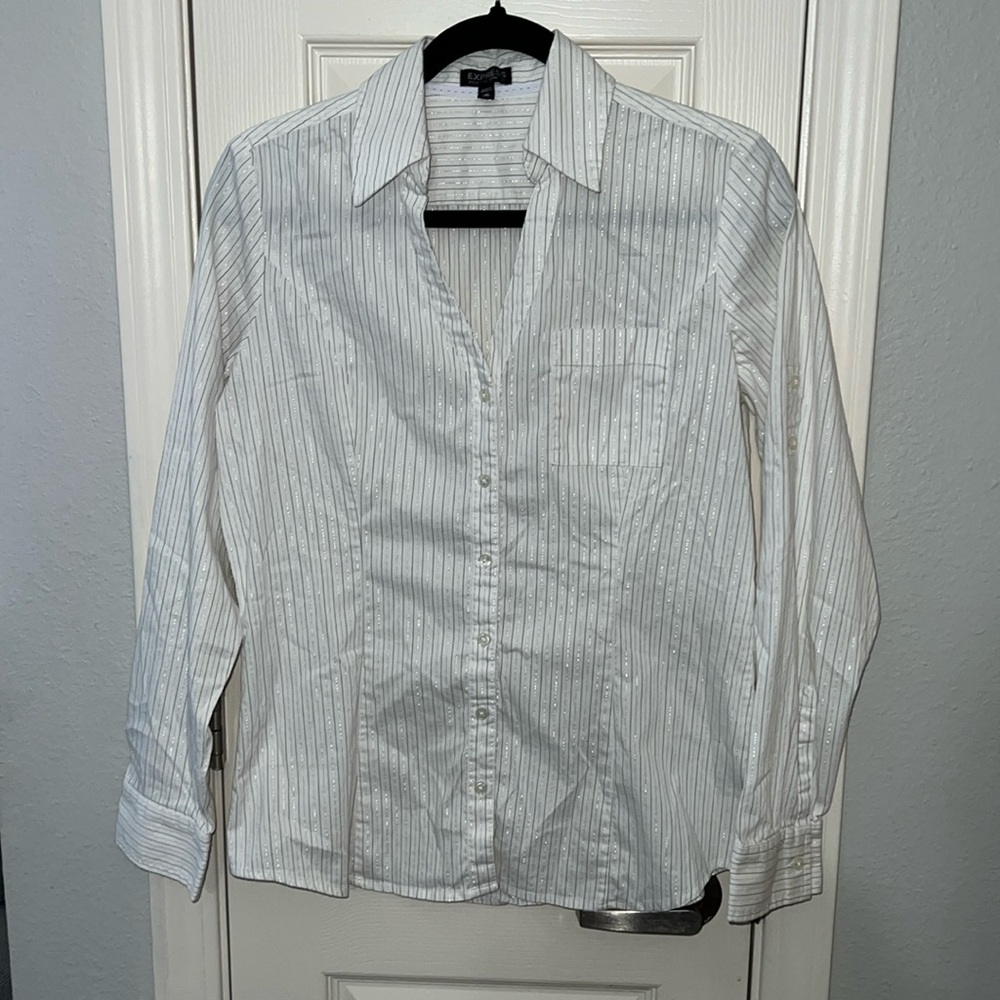 Express Essential Stretch Pin Striped Button Down